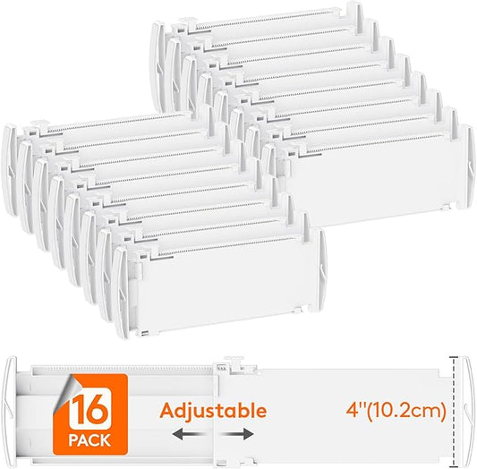 Lifewit 4" High 16 Pack Drawer Dividers, 10.5-16.5" Drawer Divider for Clothes, Adjustable Dresser Drawer Organizers, Plastic Drawers Separators for Clothes, Bedroom, Bathroom, Kitchen, Closet