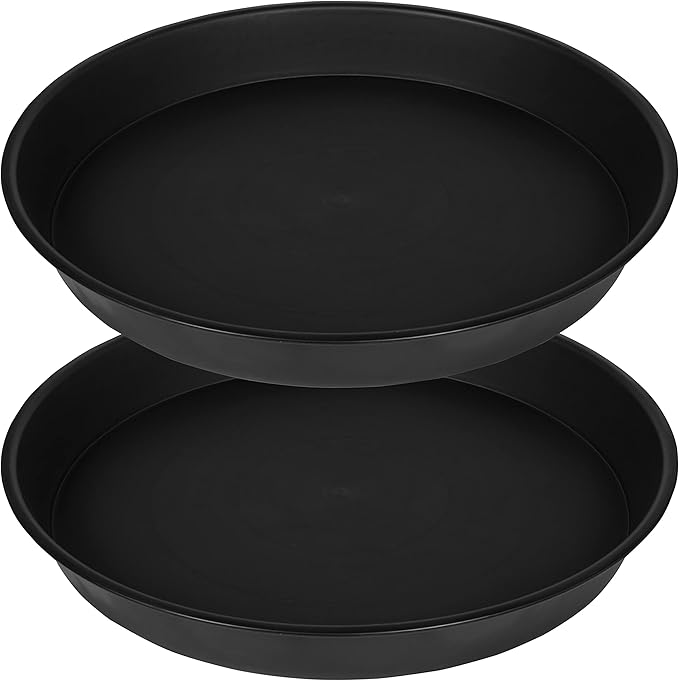 Bleuhome 2 Pack of 14 inch Plant Saucer, Heavy Duty Round Plant Trays for Pots, Plastic Plant Water Tray, Flower Plant Saucers for Indoors, Pot Drip Trays for Planter 12-14" (14", Black)
