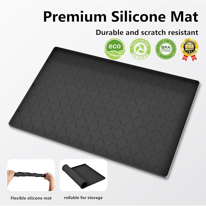 Mateeylife Under Sink Mats for Kitchen Waterproof 22"X19", Undersink Protectors，Silicone Mat Cabinet Liner, Under Sink Organizer for Bathroom and Kitchen，Boot Tray Pet Food Mat, Classic Black