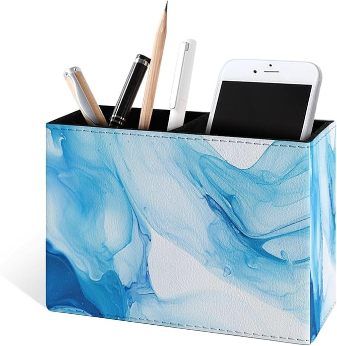 Famame Blue Liquid Abstract Pencil Holder for Desk, Leather Desktop Container Pen Cup Storage Study Table Pen Organizer Makeup Brush Holder for Classroom Office Home