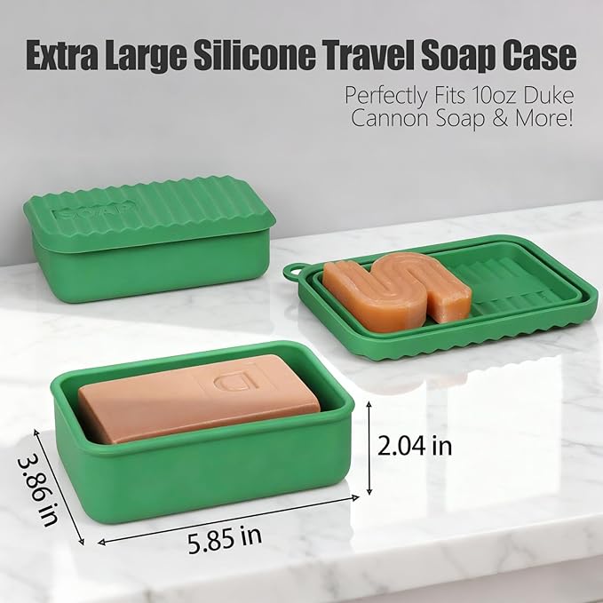 Extra Large Enhanced Leak Proof Shampoo and Conditioner Bar Travel Case with Draining Layer, Keep Soap Dry – for Extended Trips, Camping, Outdoor Adventures, or Truck Drivers (Deep Green)