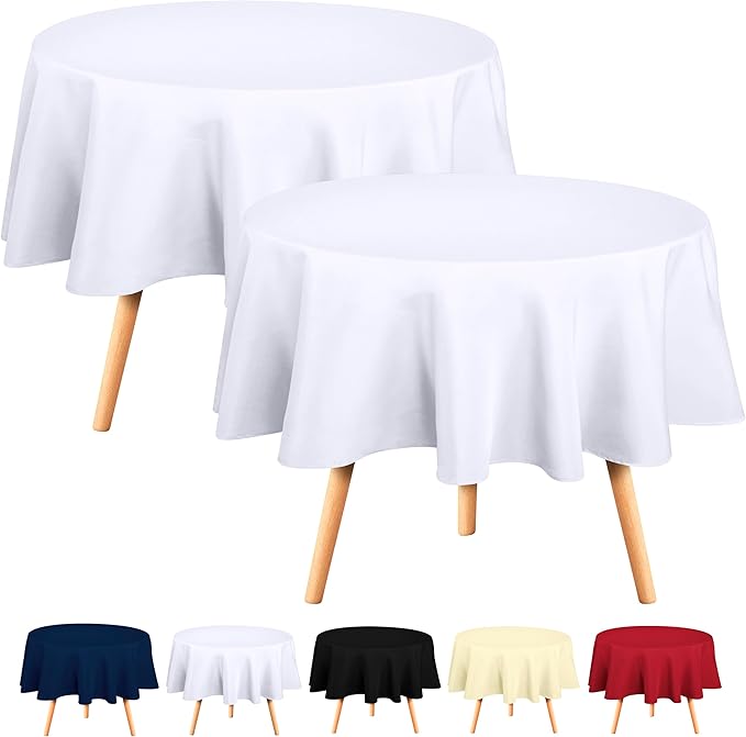 Utopia Kitchen Round Table Cloth 2 Pack(90 Inches, White), Tablecloth Machine Washable, Polyester Table Cover for Dining, Buffet Parties, Picnics, Events, Weddings and Restaurants