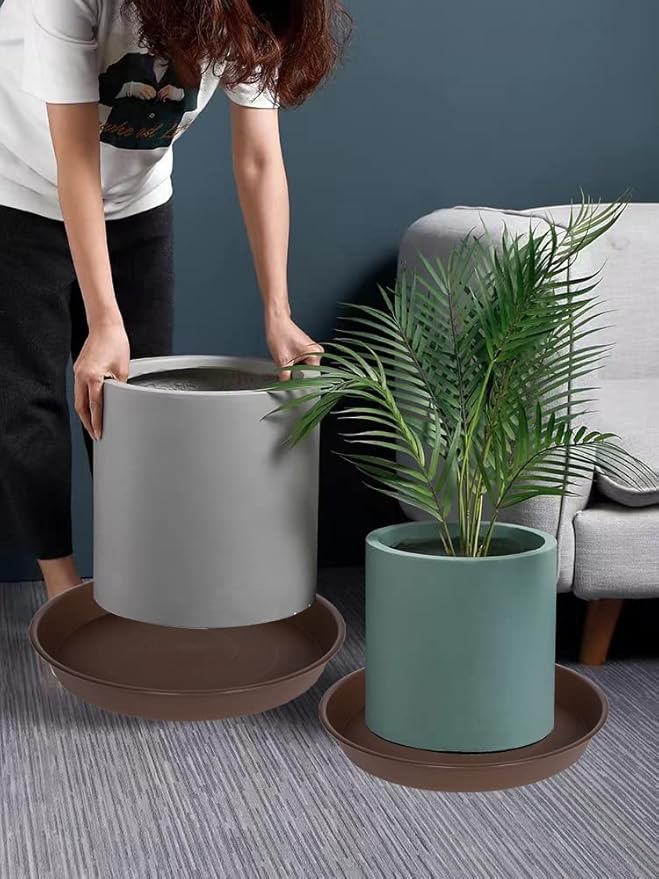 Bleuhome 4 Pack of 14 inch Plant Saucer, Heavy Duty Round Plant Trays for Pots, Bird Bath Bowls, Plastic Plant Water Tray, Flower Plant Saucers for Indoors (14", Chocolate)