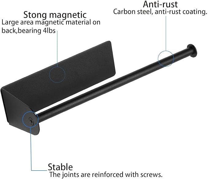 Paper Towel Holders Magnetic Steel Black Towel Roll Holders with Strong Magnetic Backing - Fit for Large Paper Towels-for Kitchen,Refrigerator,Grill,Garage,Shop