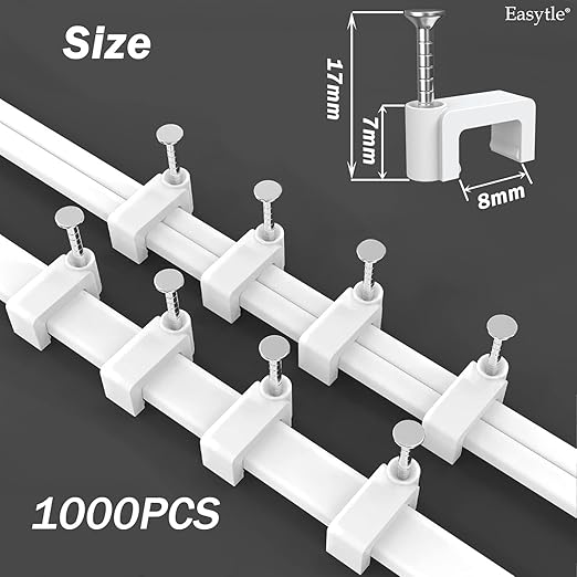 1000 Pcs 8mm Cable Clips Nail in Cable Clips Flat Ethernet Cable Wall Clips Cable Tacks Coax Cable Clip Speaker Wire Clips Cable Nails for Cords Cat5/Cat5e/Cat6/Cat7 RJ45 Cord Clips