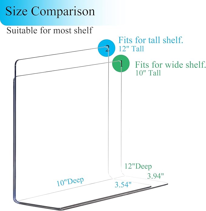 Shelf Dividers for Closet Organization: 12" Tall x 10" Deep Acrylic Closet Shelf Dividers for Clothes Sweater Purse - Free Standing Clear Separators for Shelves