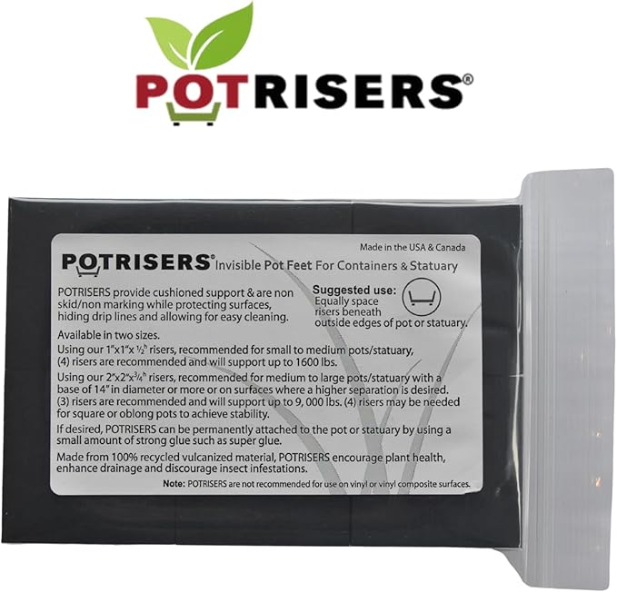 POTRISERS Large 2" x 2" x 3/4" - 12 Pieces Outdoor Plant Risers & Drainage Invisible Pot Feet Elevates up to 3 Planters, Pots, or Statues – Ideal for Patios, Decks, and Gardens