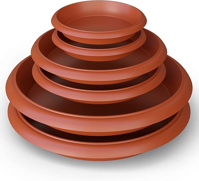 LOOPSEED Plant Saucer 6 Pack Drip Trays Planter Pot Base Heavy Duty Plastic Drainage Tray for Indoor Houseplants Outdoor Garden 5 inch 8 inch 11 inch 3 Sizes 2 Each Round (Terracotta)