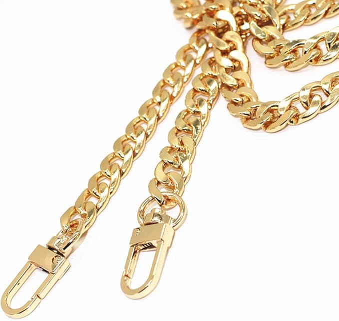 WEICHUAN 47"/120cm Gold Iron Flat Chain for Handbag Shoulder Bag Crossbody Bag Purse Chain Strap Replacement, with Metal Buckles- 6 OZ in Weight (Gold)