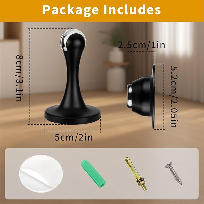 Bak Bo Magnetic Door Stopper, Strong Magnetic Door Holder Keep Door Open, Zinc Alloy Door Catch for Wall & Floor Mounting, No Drilling Door Stop with Adhesive (1 Pack Matte Black)