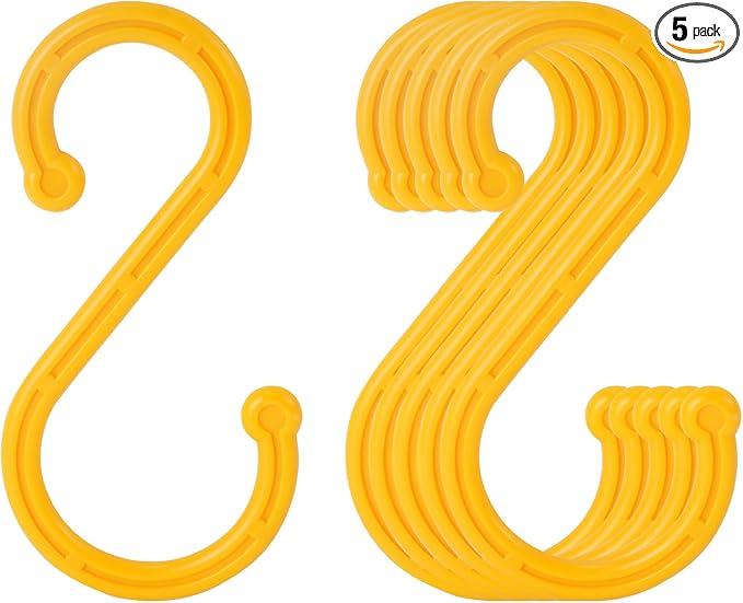 6 Pack Heavy Duty S Hooks, 5.82Inch Hooks for Hanging Heavy Duty, Sturdy Non Slip Yellow S Hooks for Hanging Closet,Kitchen,Bathroom,Garden Tools,Industry