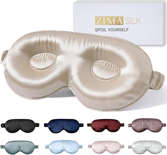 ZIMASILK Adjustable 22 Momme 100% Pure Mulberry Silk Sleep Mask, 3D Contoured Cup Eye Mask for Sleeping, Super Soft Breathable Blindfold, Perfect Blocks Light for Sleeping. (Beige)