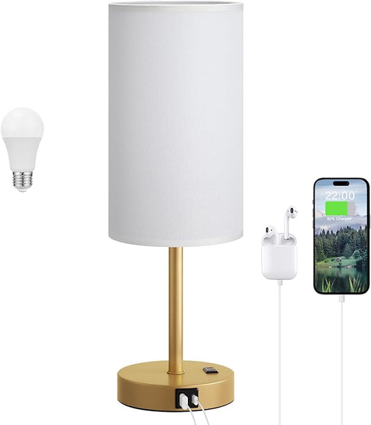 Touch Bedside Table Lamp with USB - 3 Way Dimmable Gold Lamp for Bedroom Nightstand, Desk Lamp with Charging Station for Dorm, Office, Kids Room, Living Room