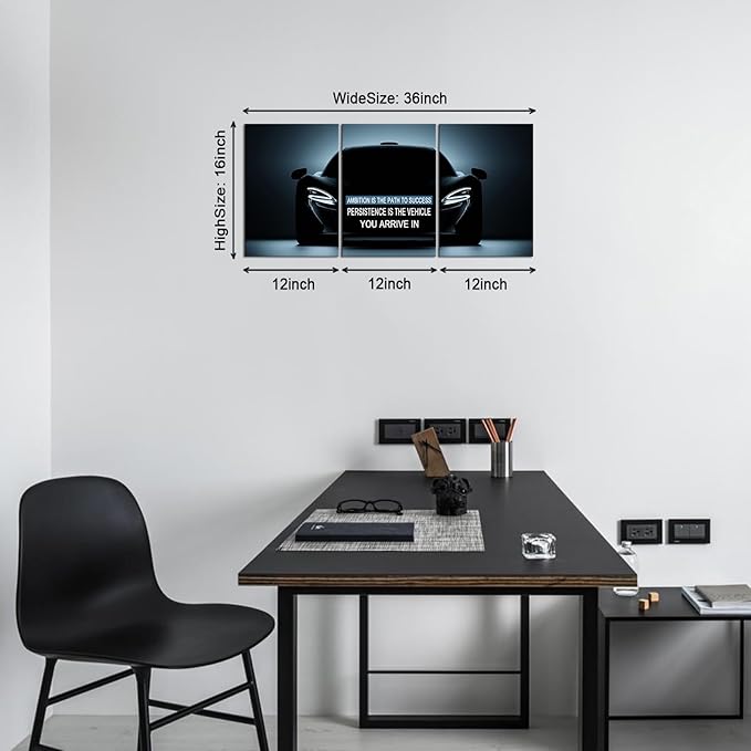 KAWAHONE Inspirational Quotes Wall Art -Ambition & Persistence-Motivational Car Posters Prints Wall Decor -Entrepreneur Positive Black and White Wall Art for Office, Workplace Motivational Posters