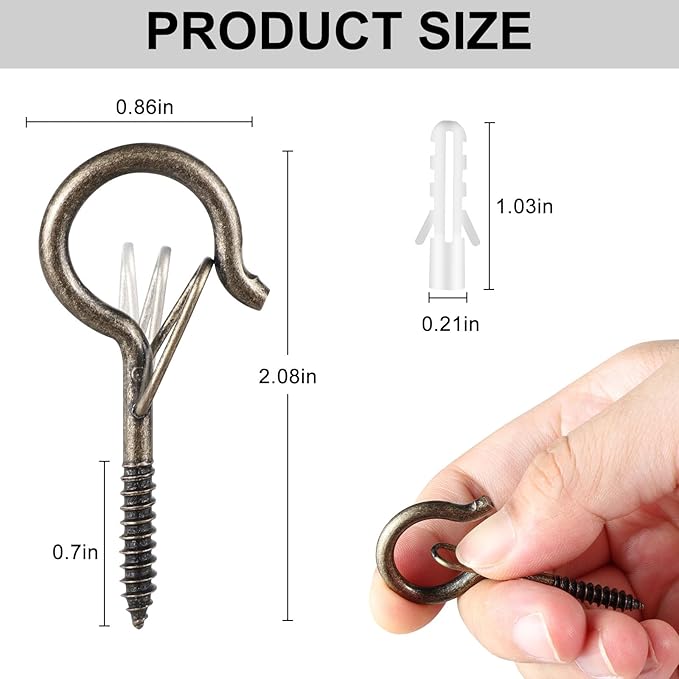 FSAH 25 PCS Screw-in Hooks for Outdoor String Lights, Q Hangers Hooks Outdoor for Outside, Swivel Hanging Basket Patio Light Hooks with Safe Buckle Screw in Planter Eye Hook for Wall Ceiling, Copper
