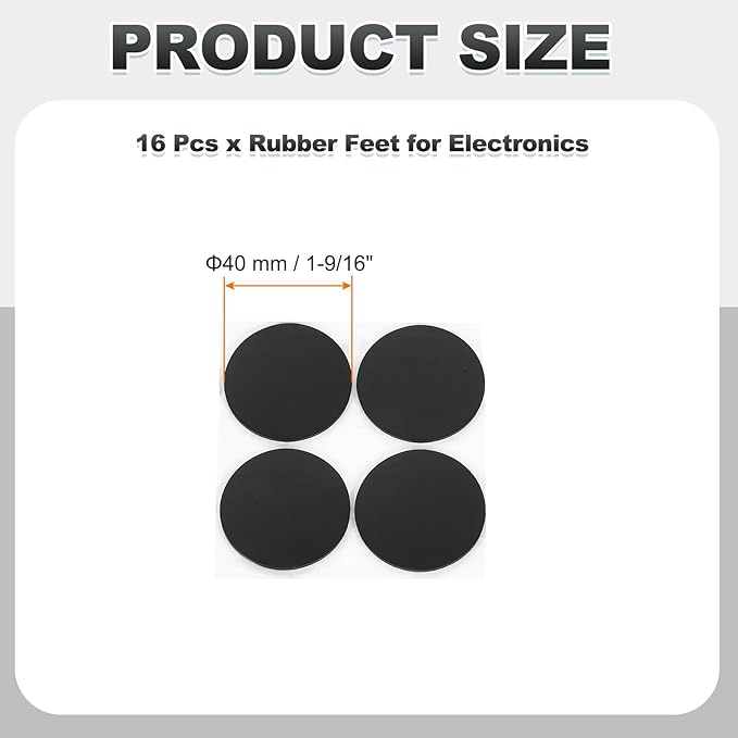PATIKIL Non Slip Furniture Pads 1-9/16" (40mm x 2mm), 16 Pcs Adhesive Backed Round Rubber Feet Anti-Scratch Rubber Furniture Grippers for Hardwood Floor Electronics Bed Drawers DIY