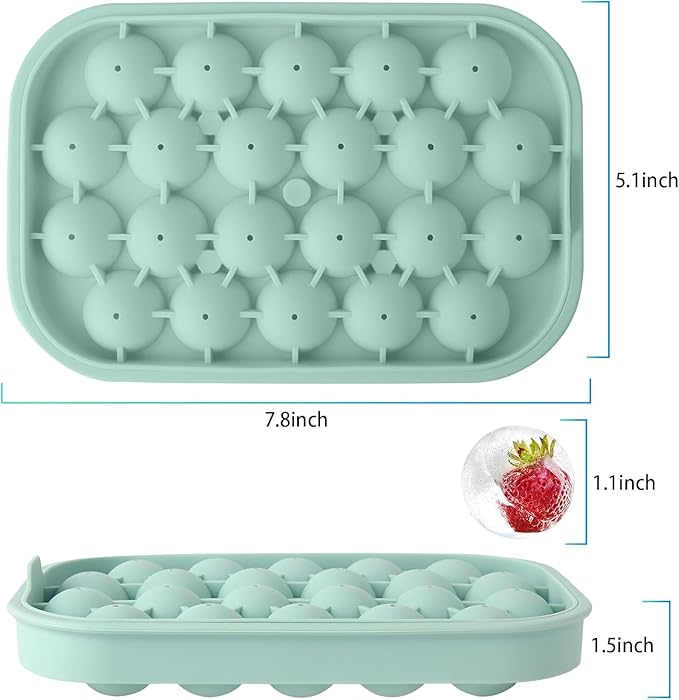 Ice Cube Tray, 2 Pack Silicone Ice Balls Maker with Lid BPA Free Easy-Release Ice Cube Trays for Freezer, DIY Homemade Round Ice Cubes for Whiskey, Cocktails, Coffee (Green)