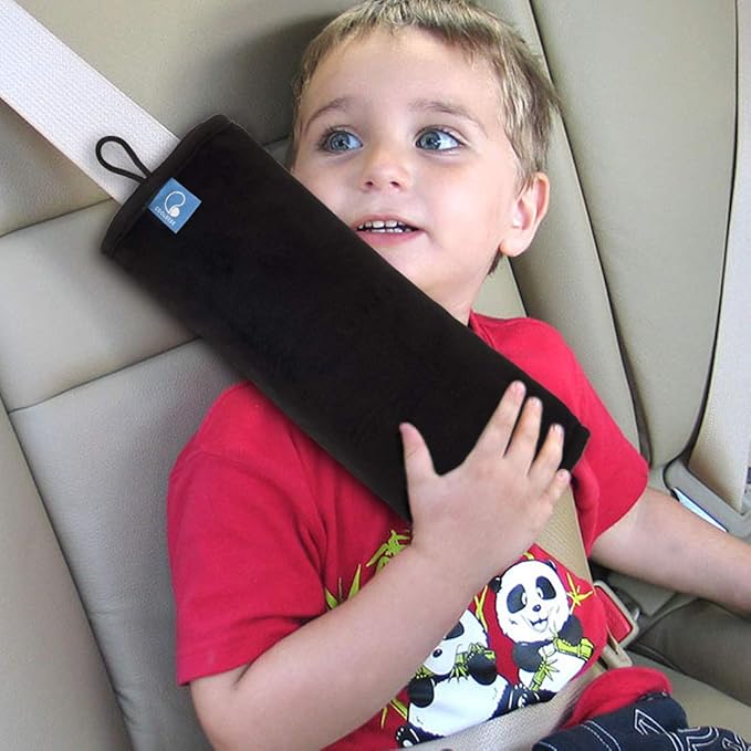 COOLBEBE Seat Belt Pillow for Kids, Extra Soft Toddler Travel Pillow for Car Seat, Universal Carseat Strap Cushion Pads for Children, Babies, and Adults, Black