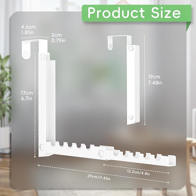 Over The Door Hooks, Over The Door Clothes Hanger with 10 Ridges, Space-Saving Over The Door Drying Rack, Door Hooks for Hanging Clothes, Larger Capacity Over The Door Hanger (1, White)