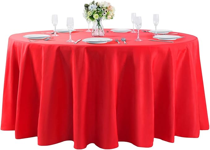 Cupuamon 108 inch Round Tablecloth Washable Polyester Table Cloth Decorative Table Cover for Wedding Party Dining Banquet（108 inch,Red）