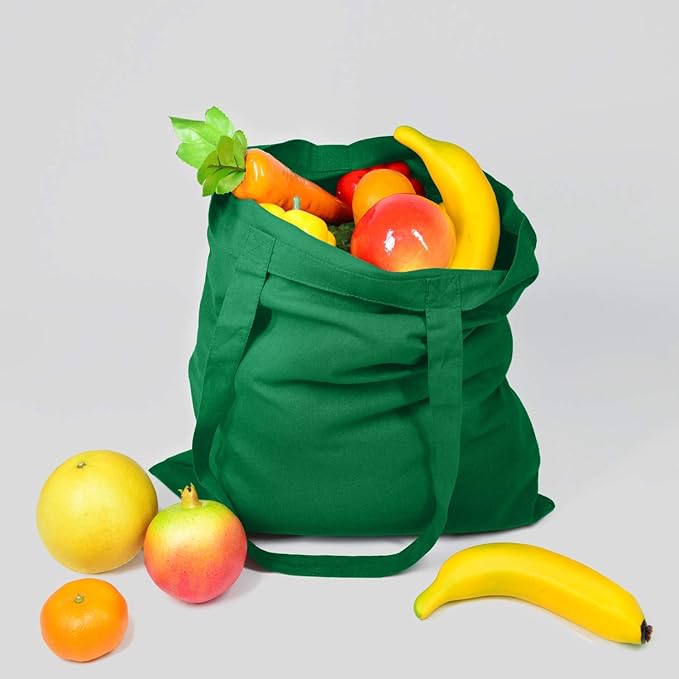 NPBAG 5 Pack 15'' X 16'' Green Cotton Tote Bags, Lightweight Blank Bulk Cloth bags with 1pc of PTFE Teflon Sheet