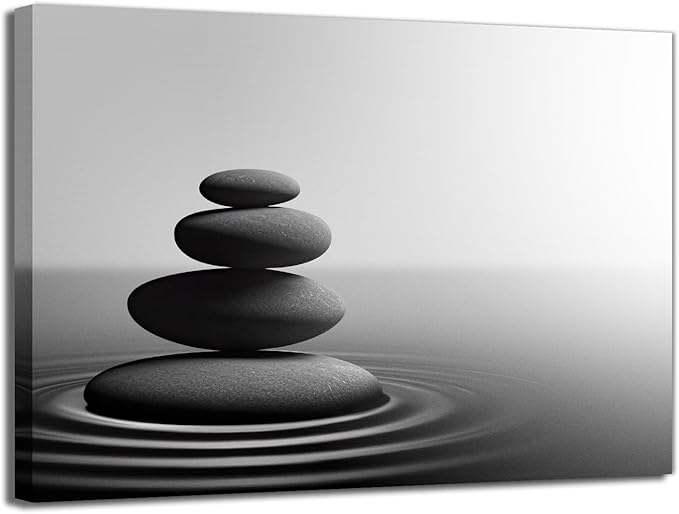 GLOKAKA Zen Stone Wall Art Black and White Yoga Spa Relaxing Meditation Canvas Print Artwork Stones in Water Picture for Bathroom Living Room Bedroom Wall Decorations