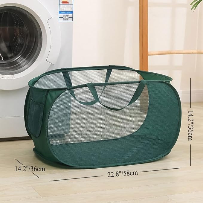4 Piece Popup Mesh Laundry Basket Durable Handles Collapsible Laundry Baskets Folding Clothes Plastic Hamper for Laundry Room College Dorm (Beige)