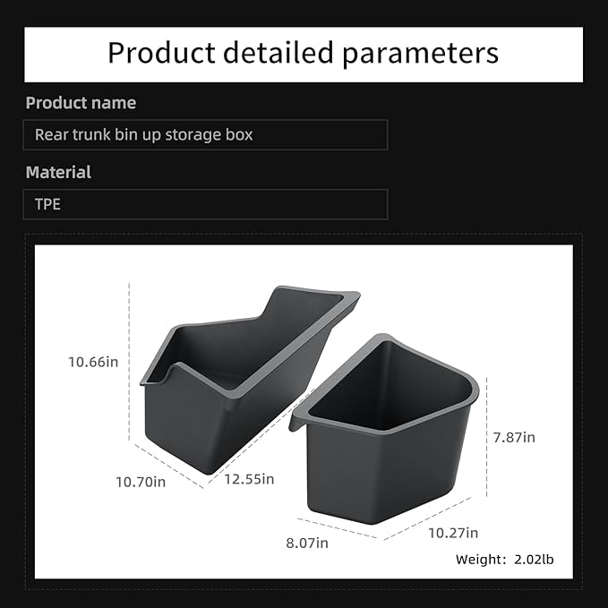 LUCKEASY 2PCS Trunk Corner Up Storage Box for Tesla Model Y Juniper 2025 2026 Need Lid Under Box Trunk Storage Bins for Model Y Juniper Accessories TPE Black