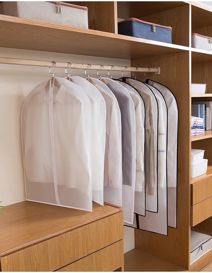 HomeClean Garment Bag, Set of 12 Breathable PEVA Covers with Zipper, Dust-Free Clothes Storage for Wardrobe and Travel, White