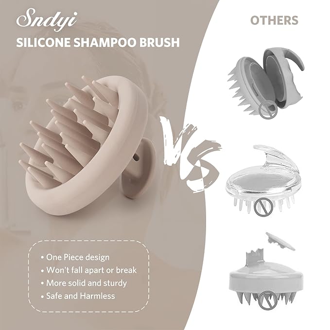 Sndyi Silicone Scalp Massager Shampoo Brush, Hair Scrubber with Soft Silicone Bristles, Scalp Scrubber/Exfoliator for Dandruff Removal, Wet Dry Scalp Brush for Hair Growth & Scalp Care, Khaki