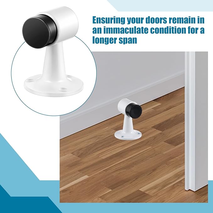 Yaocom 2 Pack Heavy Duty Floor Mounted Door Stop 3 in Aluminum Commercial Grade Door Stopper with Rubber Bumper & Stainless Steel Screws (White)