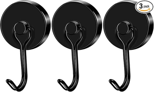 LOVIMAG Hooks, 120lbs+ Magnetic Magnet Hook 2025 Cruise Cabin Ship Essentials Heavy Duty Strong Refrigerator Fridge Hanging for Classroom Beach Vacation Kitchen Grills Home Mug Hanger (3 Pack), Black