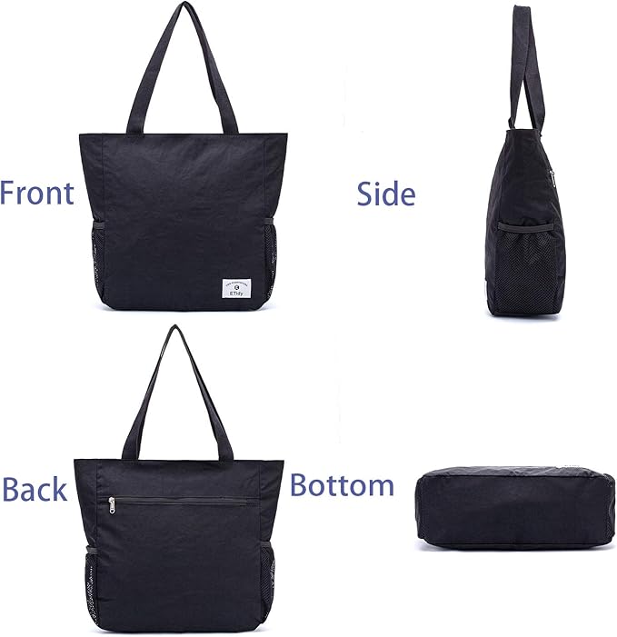 ETidy Large Capacity Foldable Tote Bag With Zipper, Water-Resistant and Sandproof Women's Beach Bag, Handbag, Gym Bag, Travel Shopping Bag