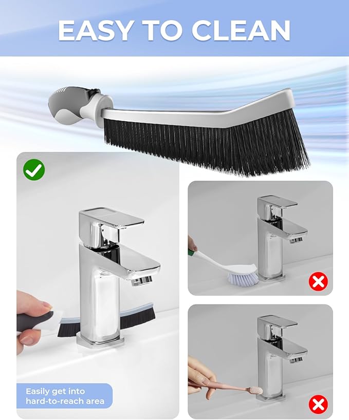 Cleangor Crevice Cleaning Brushes, Scrub Brush for Hard to Reach Small Space, Home Essentials, Cleaning Supplies, Cleaning Tools for Household Use, Bathroom, Shower, Kitchen, Toilet, Window (3, Black)