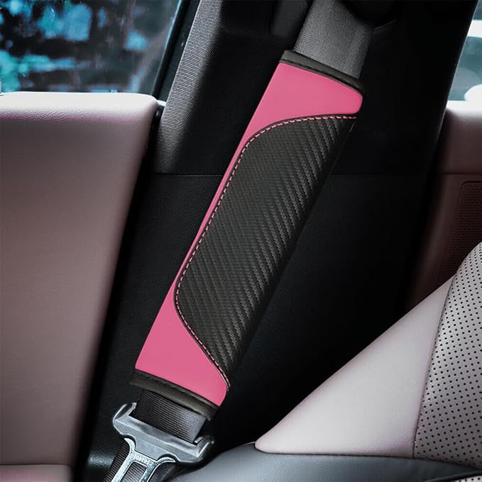 2PCS Car Seat Belt Cover, Carbon Fiber Seatbelt Shoulder Protection, Soft Car Seat Belt Strap Cushion Protect Your Neck and Shoulder, Car Accessories Seat Belt Pad for Car Truck (Pink)