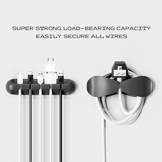 USB Cable Organizer Clips Cord Holder, 10 Packs (3-5-7-Slots) Black Self Adhesive Desk Cord Cable Management