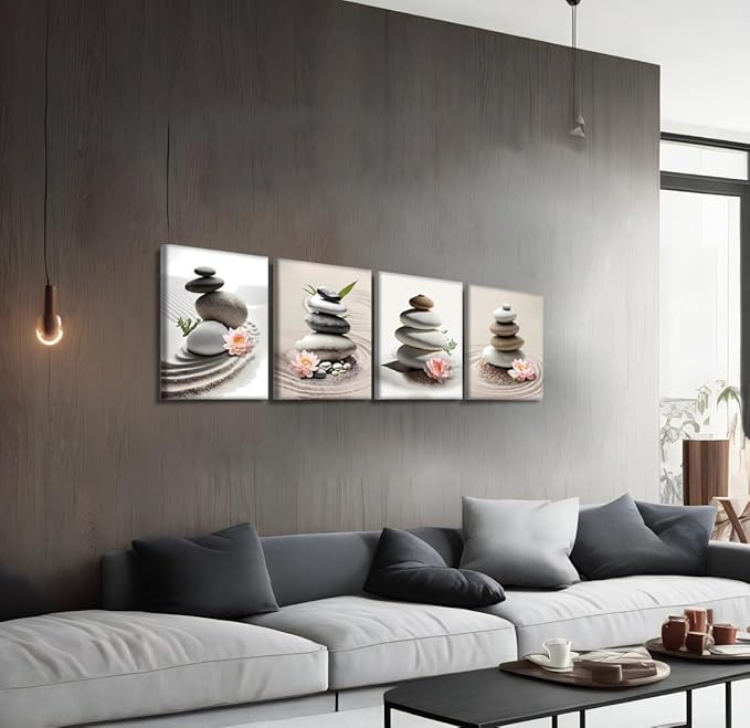 TANXM Framed Zen Bathroom Wall Art Set,Meditation Canvas Wall Art,Zen Sand Posters Prints for Yoga Office Bathroom Bedroom,Set of 4 (Framed 8 x 10 in)