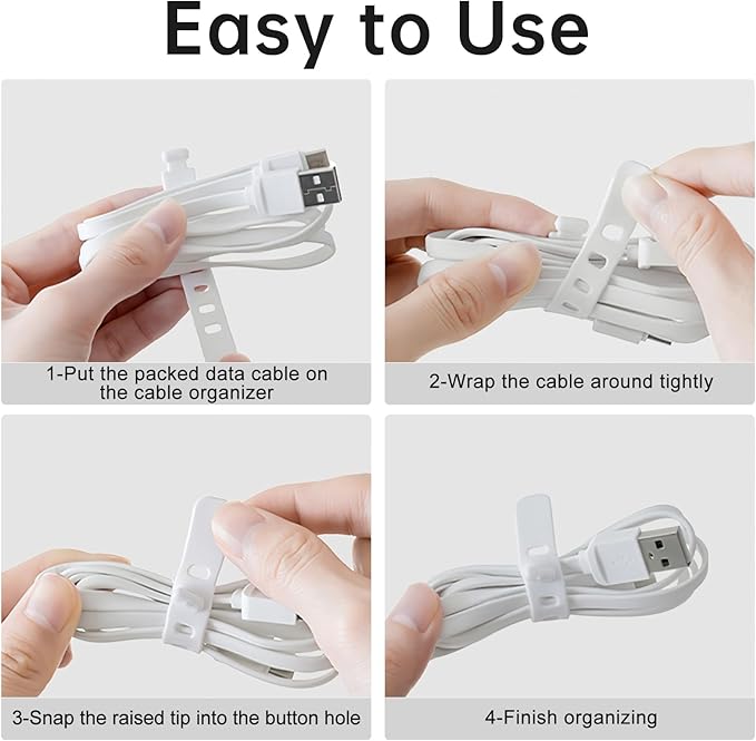 PAVSTINE 2 Pcs Large Cable Organizer Box with Wire Ties, Plastic Charger Organizer box with 8 Compartments, Stackable Cord Organizer Box for Office, Home, Desk Drawer Stationery Supplies Storage, White