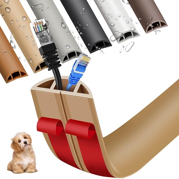 Floor Cord Cover, Floor Cable Cover, Cord Hider Floor, Soft PVC Self Adhesive, Extension Cord Covers for Floor, Prevent Cable Trips,for Offices, Gyms, Exhibitions (Light Brown, 10feet)