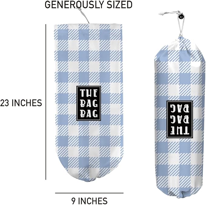IHopes+ Plastic Bag Holder,Reusable And Washable Grocery Bag organizer,for Home Kitchen Travelling Camping Decor, use 1 Pack, Blue And White Checkered Pattern