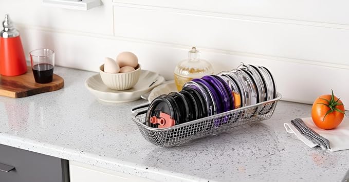 2Pack Stainless Steel Tumbler Cup Lid Organizer Inside Cabinet, Mason Jar Lid Holder, Rectangular Basket for Storage of Silverware, Chopsticks, straws and Utensils