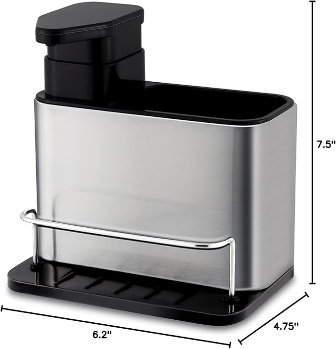 Dish Soap Dispenser 3-in-1 Sponge Holder for Kitchen Sink Stainless Steel, Rustproof