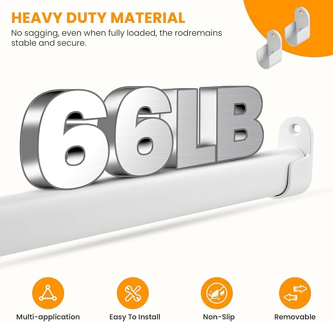 Oval Closet Rod for Hanging Clothes Adjustable Closet Rods 18 to 75 Inch Heavy Duty White Poles Bar Closet Rod Expandable for Wardrobes Laundry RV