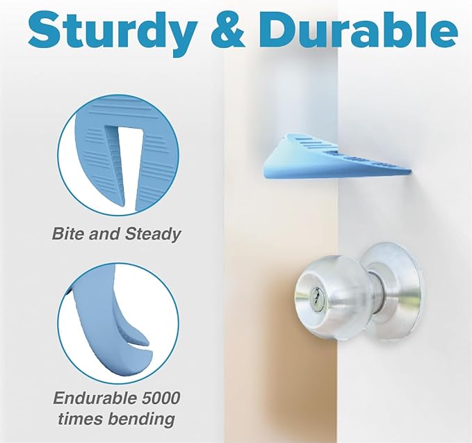 Door Pinch Guard and Door Slam Stopper, Durable Silicone Door Finger Pinch Guard, Prevents Finger Pinch Injuries, Slamming on Even Heavy Doors, Door Safety for Kids, 4 Packs Blue Upgraded.