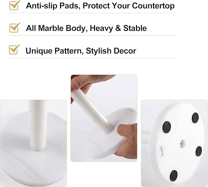 Koville Natural Marble Paper Towel Holder Countertop, 6" Genuine Stone Paper Towel Holder Stand for Kitchen Storage, for Standard Rolls (Namib Fantasy)