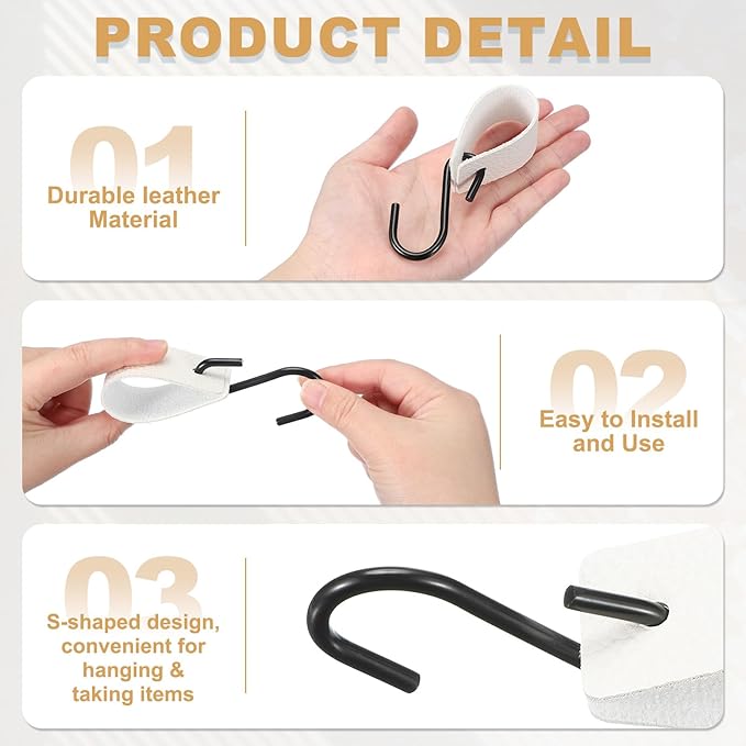 uxcell 4 Pcs PU Leather S Hooks, Multifunctional S Shaped Hooks for Hanging Coat Towel Camping Kitchen Bathroom Handle, White