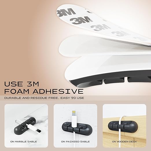 USB Cable Organizer Clips Cord Holder, 10 Packs (3-5-7-Slots) Black Self Adhesive Desk Cord Cable Management