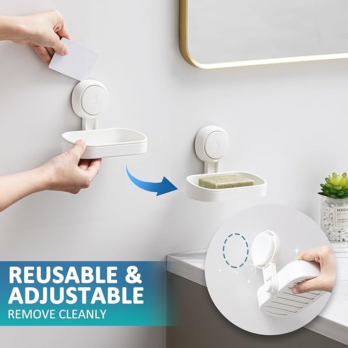 TAILI Suction Cup Soap Holder 2 Pack, Plastic Vacuum Suction Bar Soap Dish for Shower Wall Mounted Drill-Free, Bathroom, Tub, Kitchen Sink, Removable, Universal Kitchen & Bathroom Shower Accessories, White