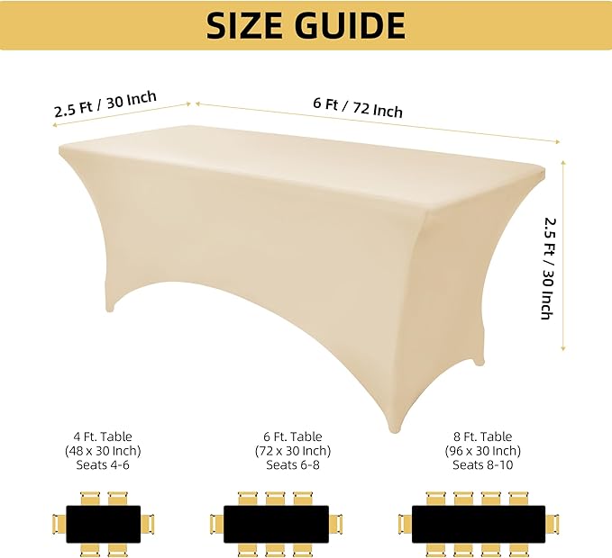 ZarzaaSik 6-Pack 6ft Spandex Table Covers for Rectangle Standard Folding Tables - Wrinkle Resistant Stretch Tablecloths - Ultimate Fitted Table Protector for Parties, Trade Shows, Wedding