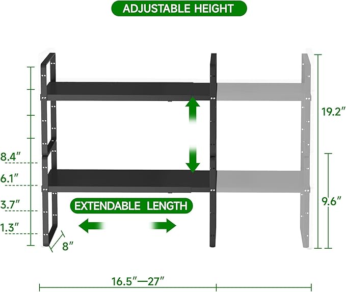 LOCVCDA Expandable Cabinet Organizer Shelf, Adjustable Height Organizer Riser for Kitchen Cabinet Spice Rack Locker Pantry Cupboard Under Sink Countertop Desk Organization Metal Stackable Shelves